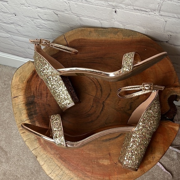 Shoe Land Madeline-Open Toe Chunky Block Heel Dress Sandals (RoseGoldGlitter) - Picture 8 of 14